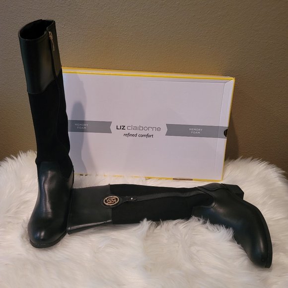 New Liz Caliborne Memory Foam Black Riding Boots - Sz 8 - Picture 3 of 10